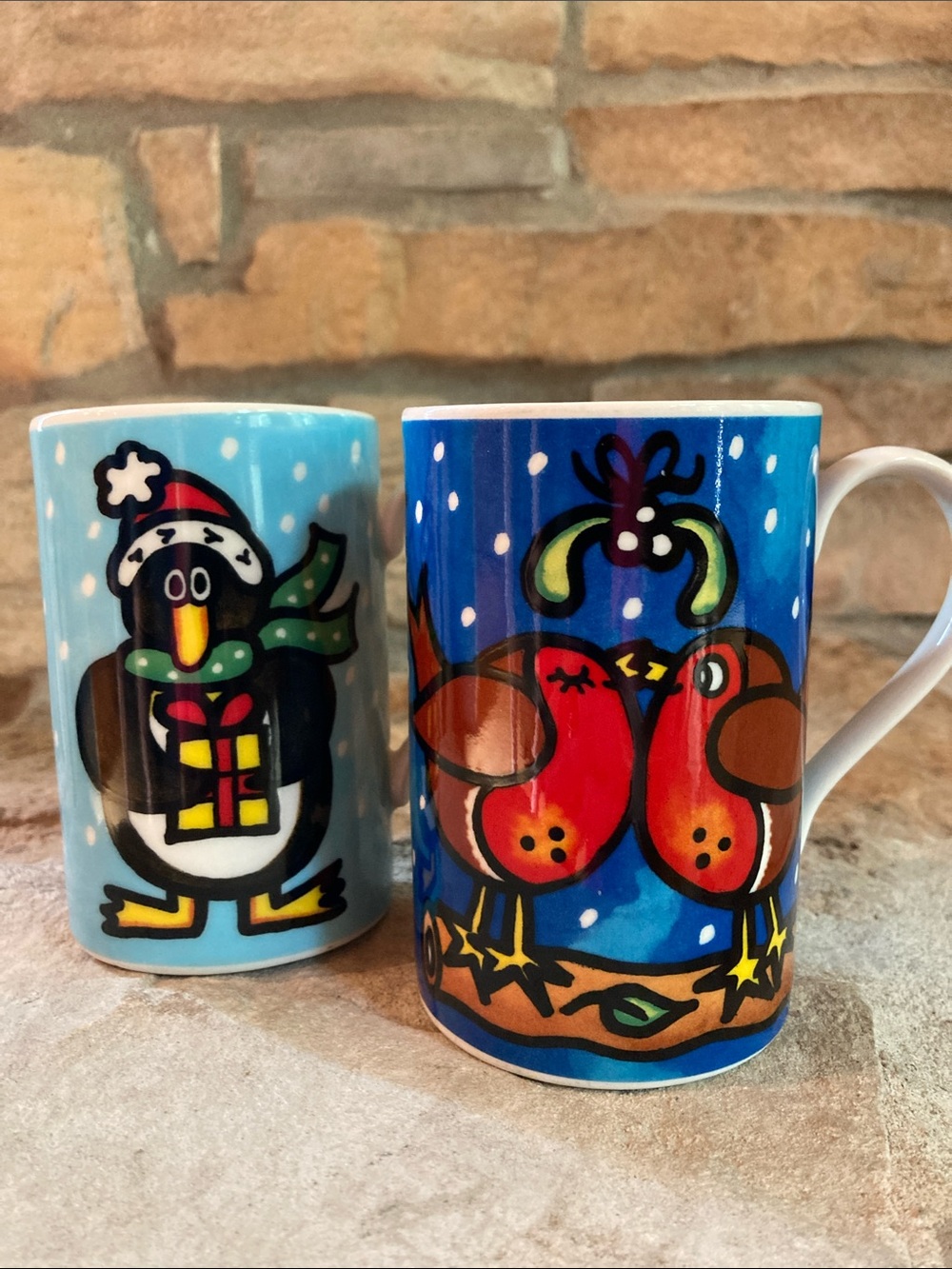 Dunoon Festive Fun Mugs Polar Bear/Penguin and Birds/Cat (2 mugs)